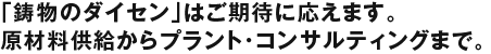 「鋳物のダイセン」はご期待に応えます。 原材料供給からプラント・コンサルティングまで。